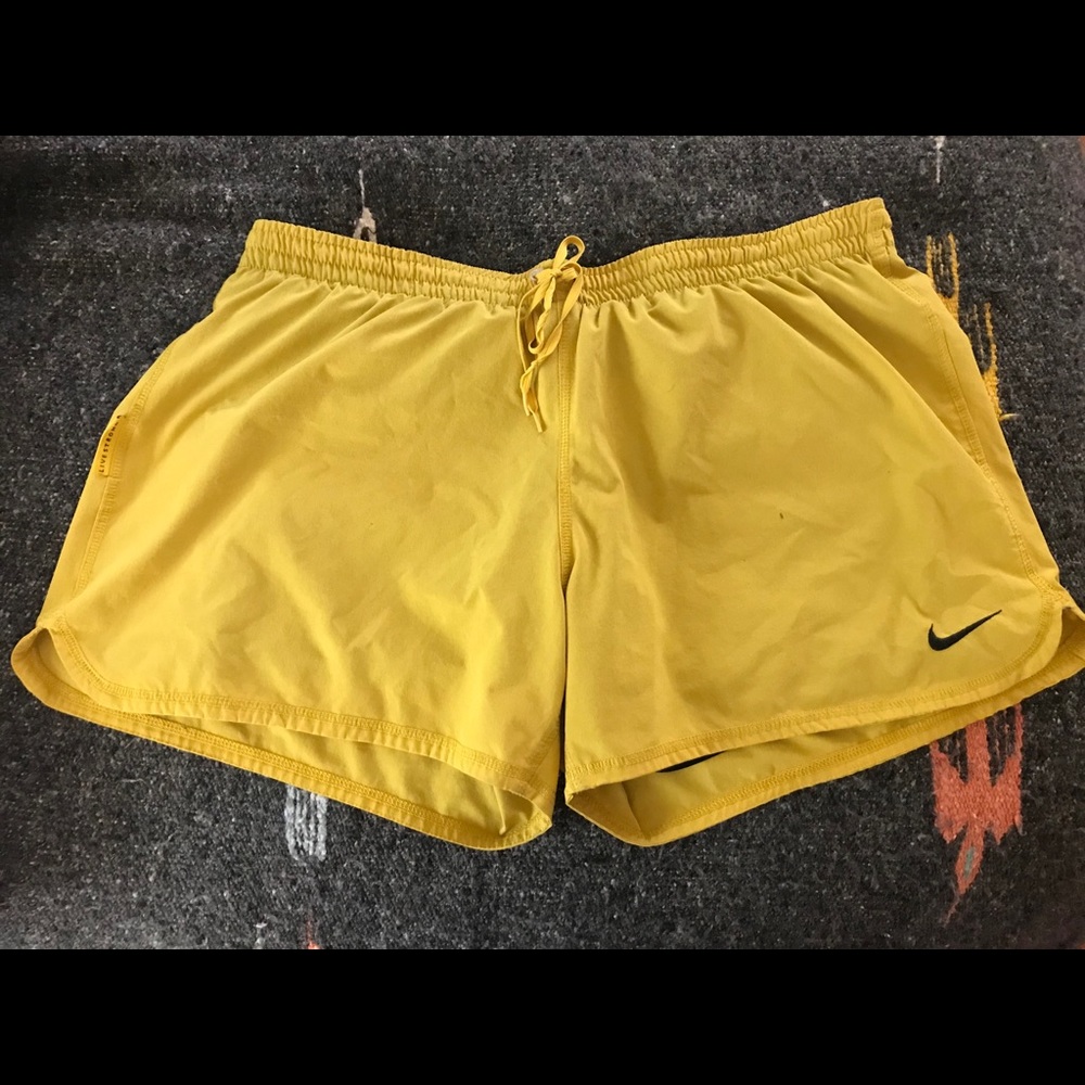 Yellow Nike Live Strong workout shorts